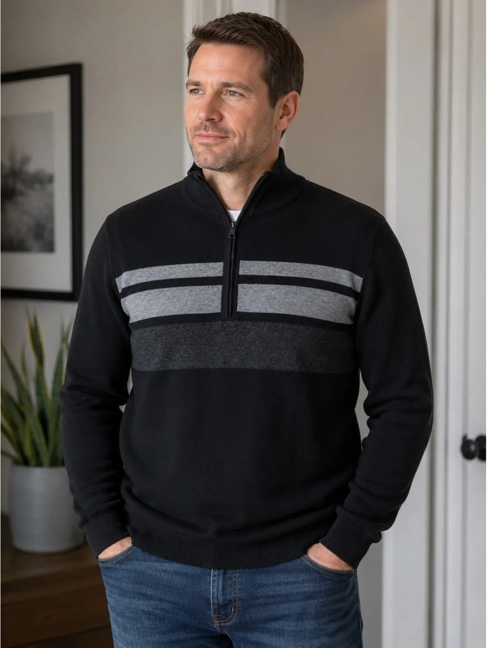 Banana Republic Men’s Cotton Cashmere Blend Quarter-Zip Sweater – Size M